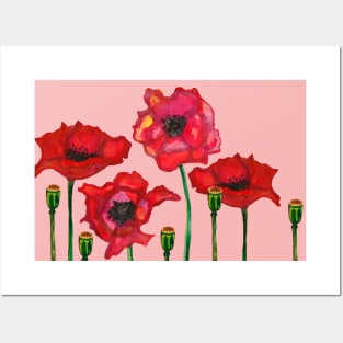 Red decorative poppy flowers Posters and Art